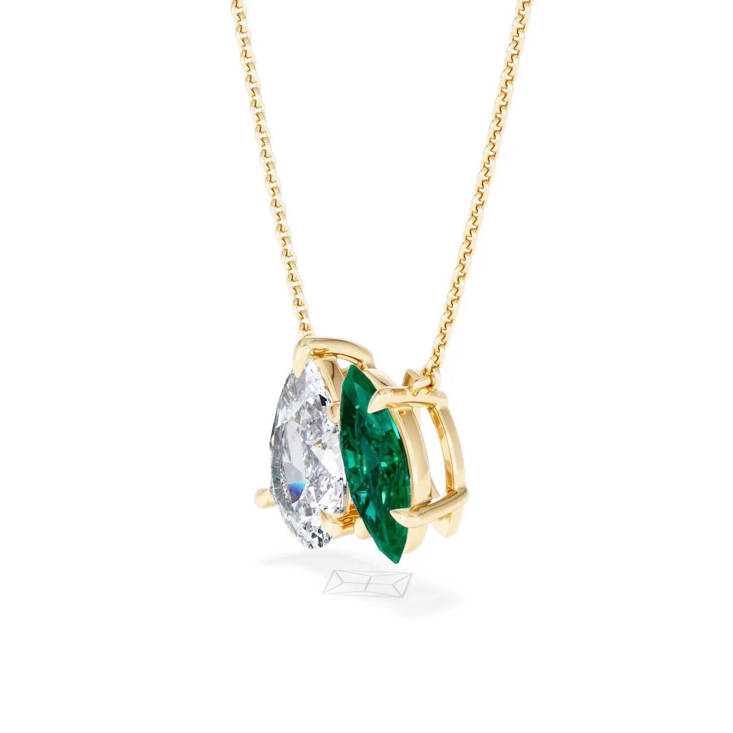 Toi Et Moi 1.50ct Pear Lab Diamond and 1.30ct Marquise Lab Emerald Necklace in 18K Yellow Gold - Image 77