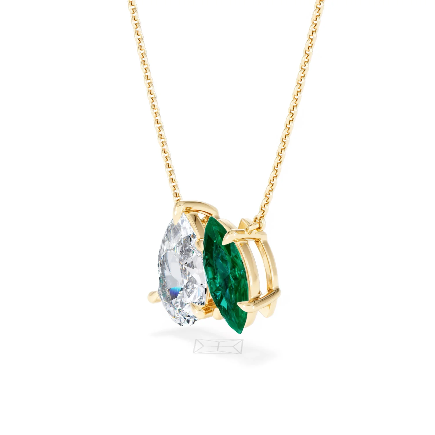 Toi Et Moi 1.50ct Pear Lab Diamond and 1.30ct Marquise Lab Emerald Necklace in 18K Yellow Gold - Image 78