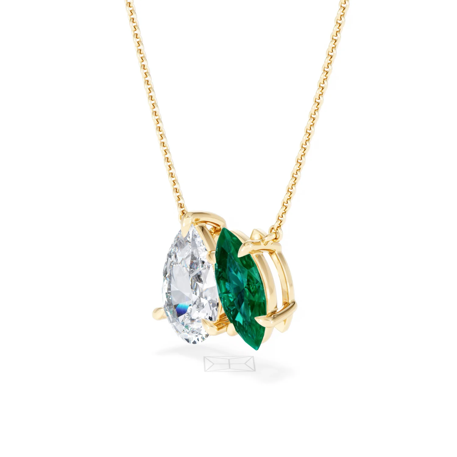 Toi Et Moi 1.50ct Pear Lab Diamond and 1.30ct Marquise Lab Emerald Necklace in 18K Yellow Gold - Image 79