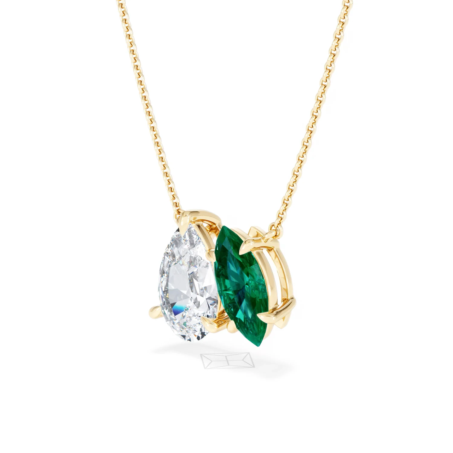 Toi Et Moi 1.50ct Pear Lab Diamond and 1.30ct Marquise Lab Emerald Necklace in 18K Yellow Gold - Image 80