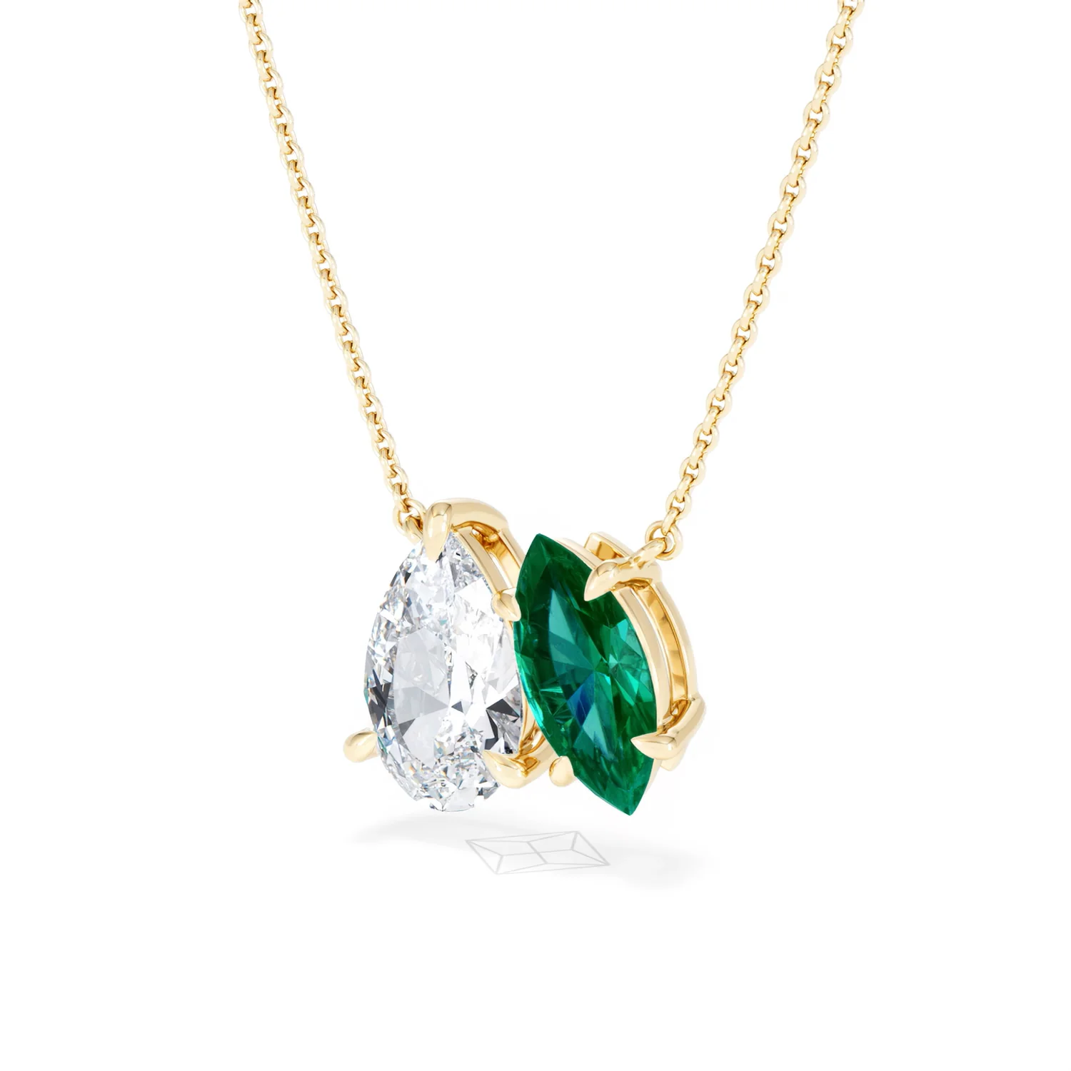 Toi Et Moi 1.50ct Pear Lab Diamond and 1.30ct Marquise Lab Emerald Necklace in 18K Yellow Gold - Image 82