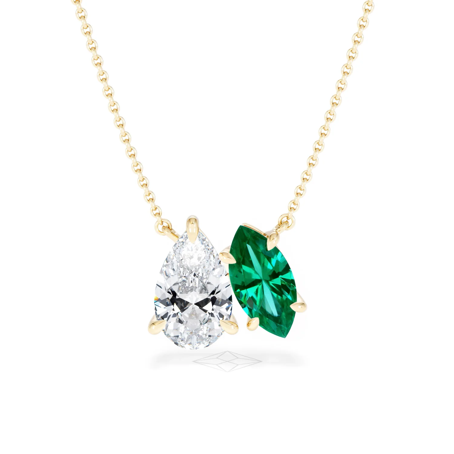 Toi Et Moi 1.50ct Pear Lab Diamond and 1.30ct Marquise Lab Emerald Necklace in 18K Yellow Gold - Image 9