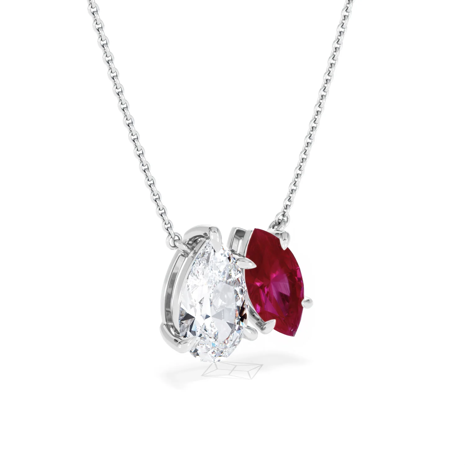 Toi Et Moi 1.50ct Pear Lab Diamond and 1.30ct Marquise Lab Ruby Necklace in 18K White Gold - Image 14