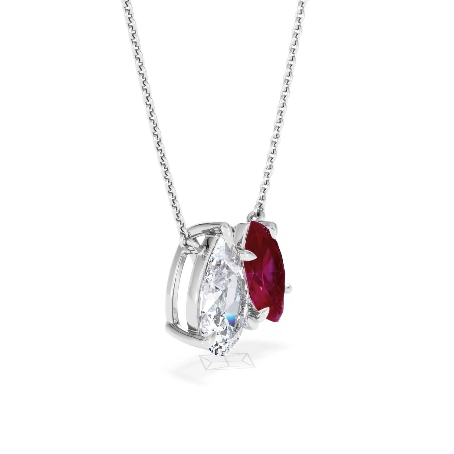 Toi Et Moi 1.50ct Pear Lab Diamond and 1.30ct Marquise Lab Ruby Necklace in 18K White Gold - Image 19