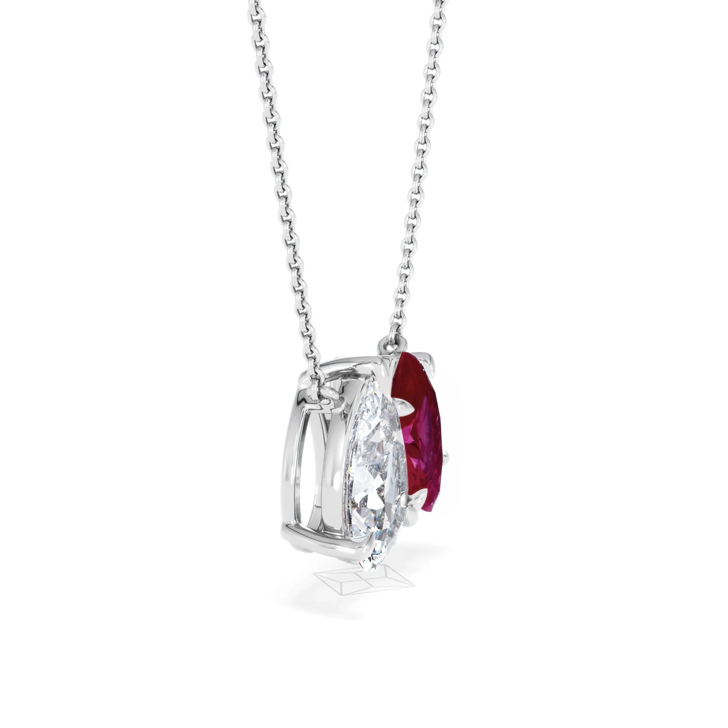 Toi Et Moi 1.50ct Pear Lab Diamond and 1.30ct Marquise Lab Ruby Necklace in 18K White Gold - Image 22