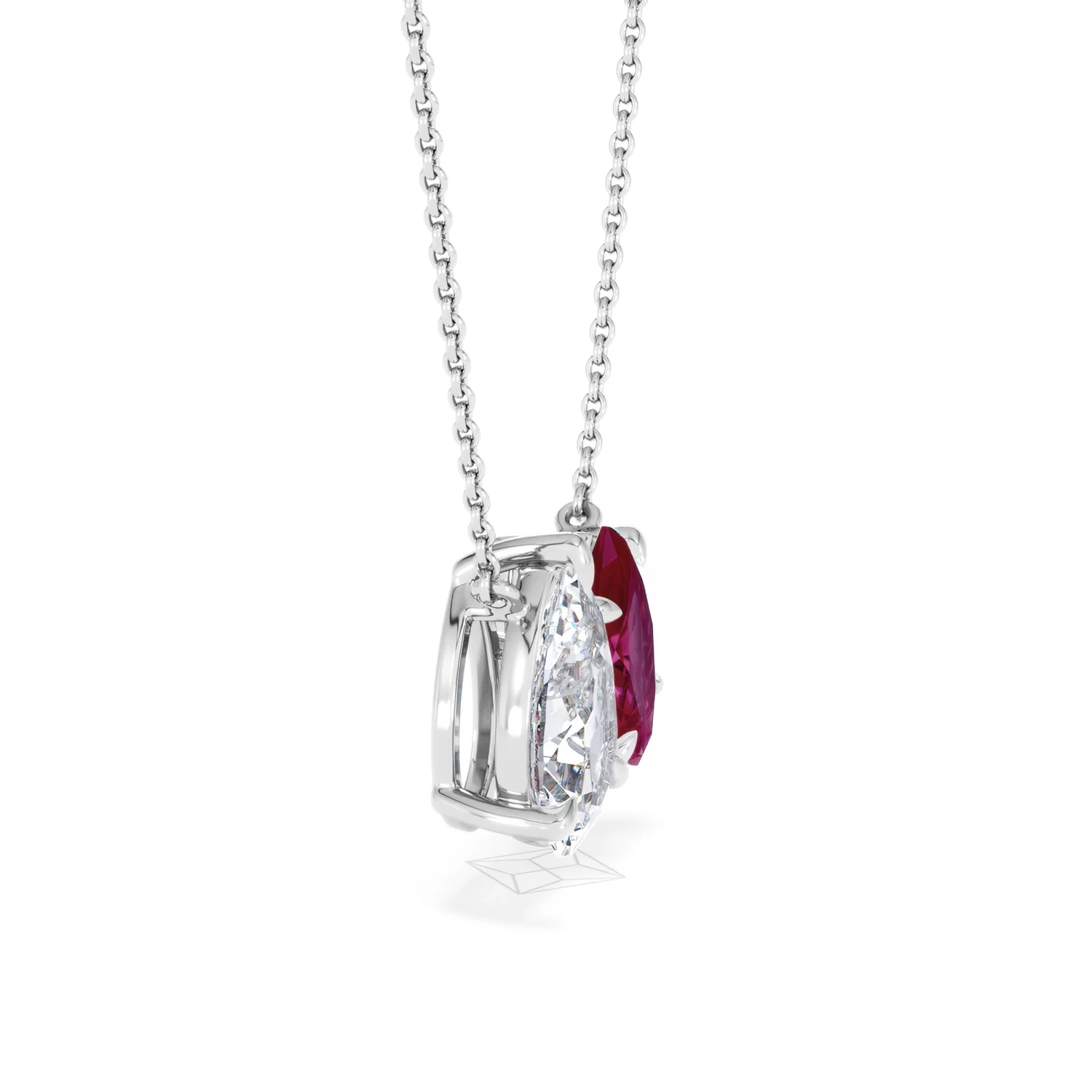 Toi Et Moi 1.50ct Pear Lab Diamond and 1.30ct Marquise Lab Ruby Necklace in 18K White Gold - Image 23