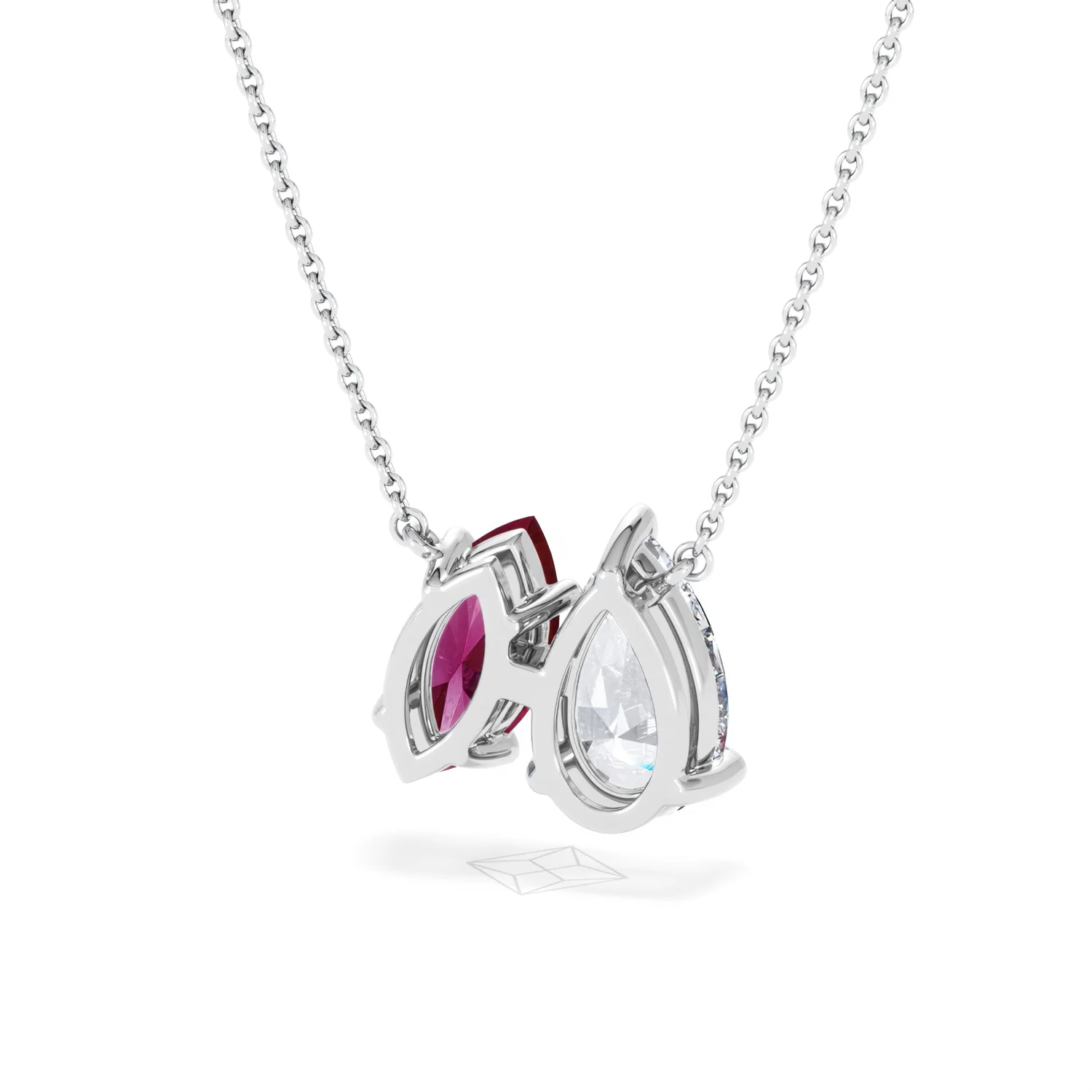 Toi Et Moi 1.50ct Pear Lab Diamond and 1.30ct Marquise Lab Ruby Necklace in 18K White Gold - Image 43
