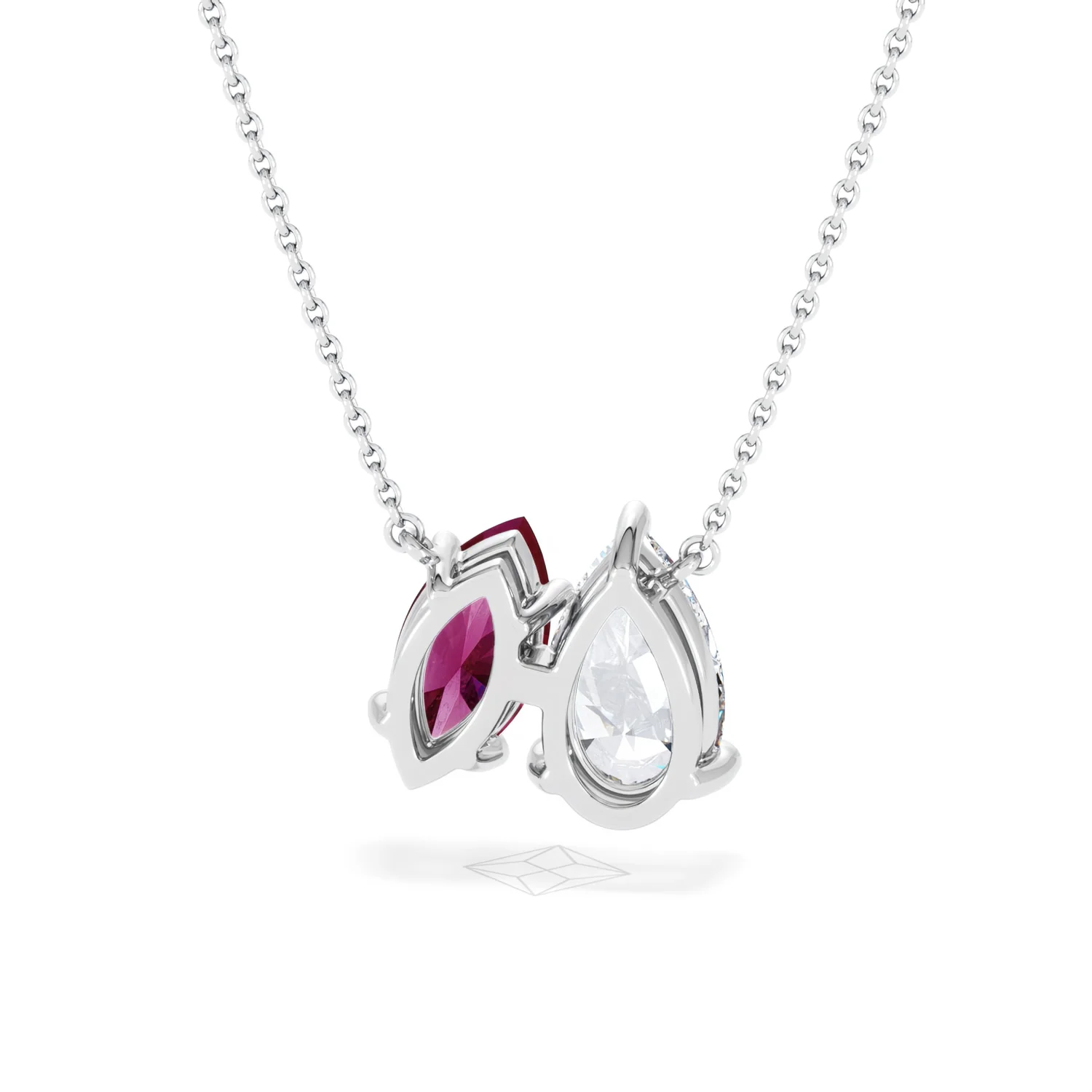 Toi Et Moi 1.50ct Pear Lab Diamond and 1.30ct Marquise Lab Ruby Necklace in 18K White Gold - Image 45
