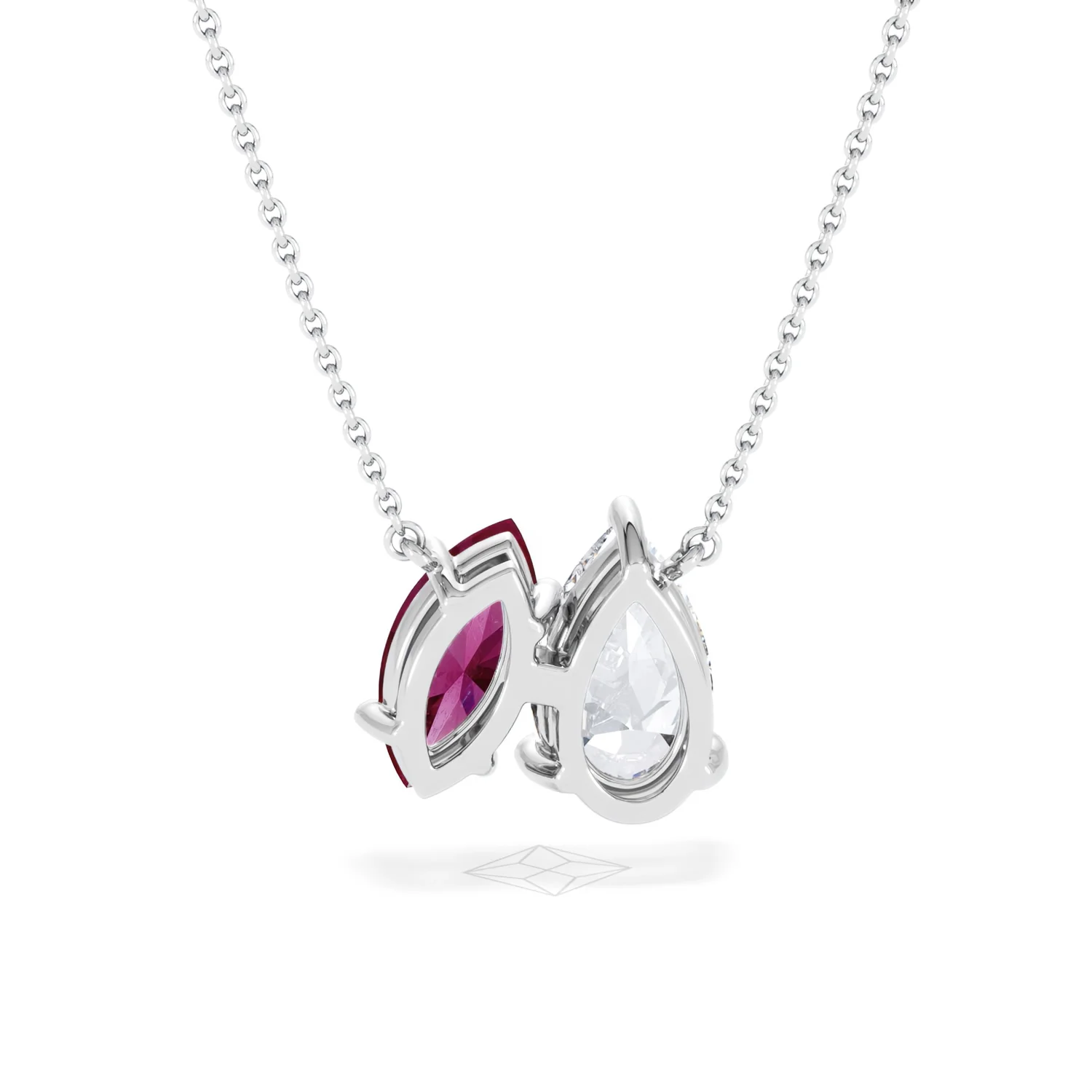 Toi Et Moi 1.50ct Pear Lab Diamond and 1.30ct Marquise Lab Ruby Necklace in 18K White Gold - Image 48