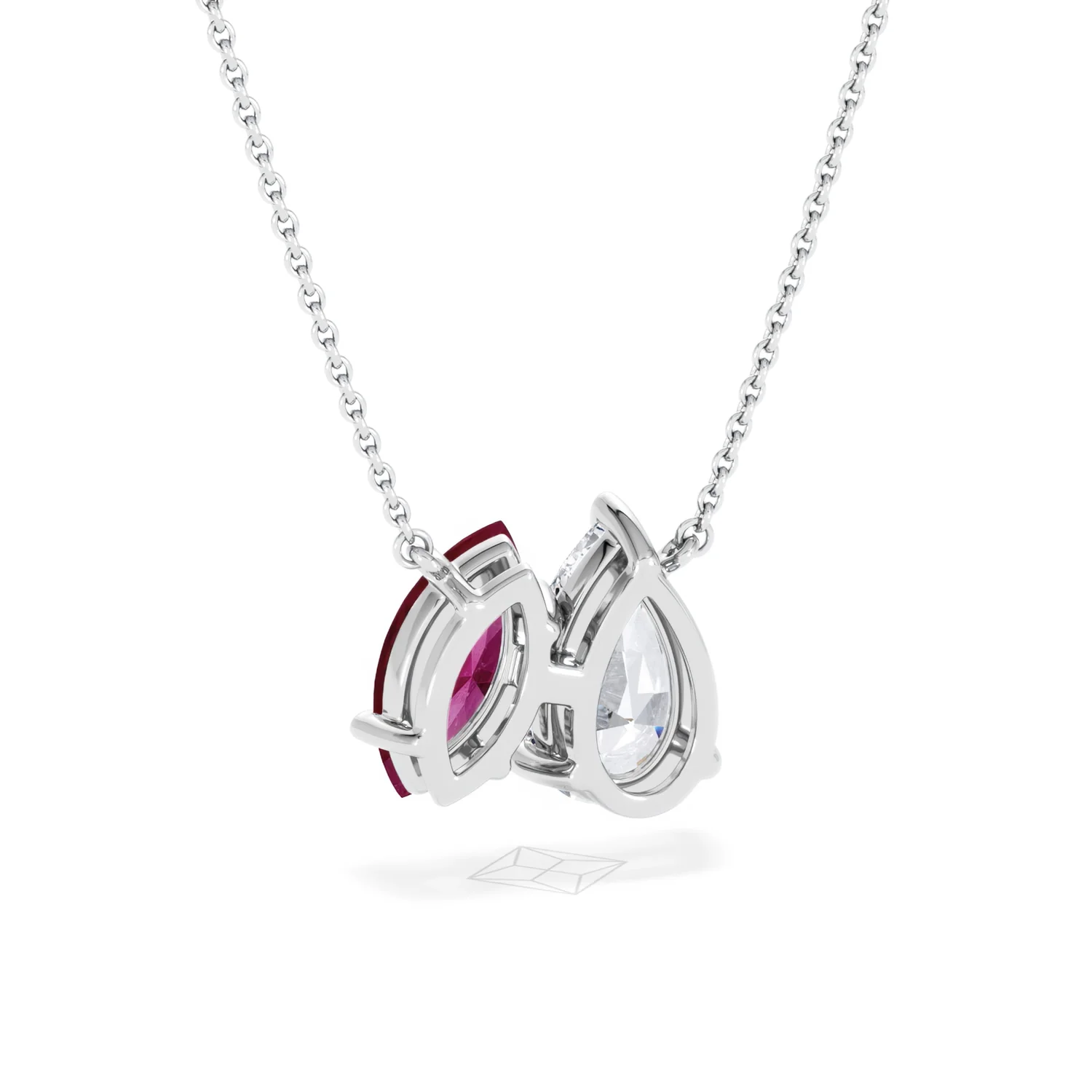 Toi Et Moi 1.50ct Pear Lab Diamond and 1.30ct Marquise Lab Ruby Necklace in 18K White Gold - Image 51