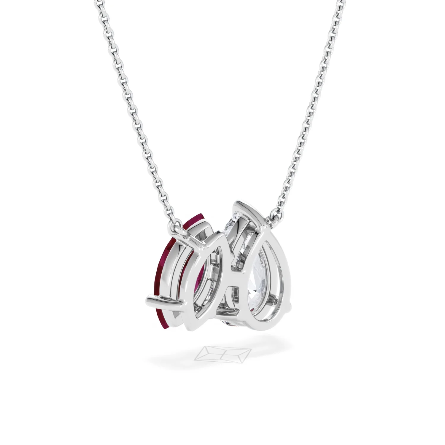 Toi Et Moi 1.50ct Pear Lab Diamond and 1.30ct Marquise Lab Ruby Necklace in 18K White Gold - Image 54