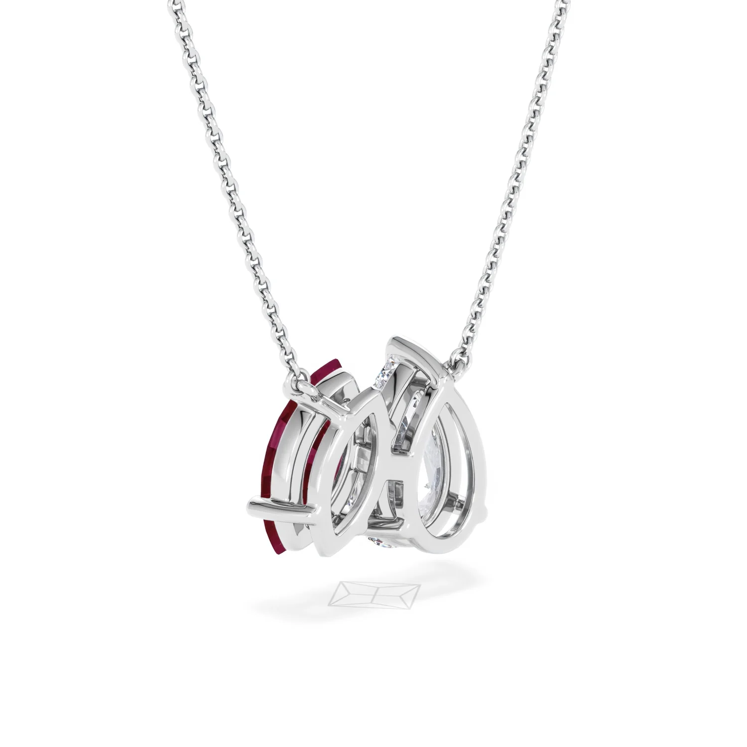 Toi Et Moi 1.50ct Pear Lab Diamond and 1.30ct Marquise Lab Ruby Necklace in 18K White Gold - Image 55
