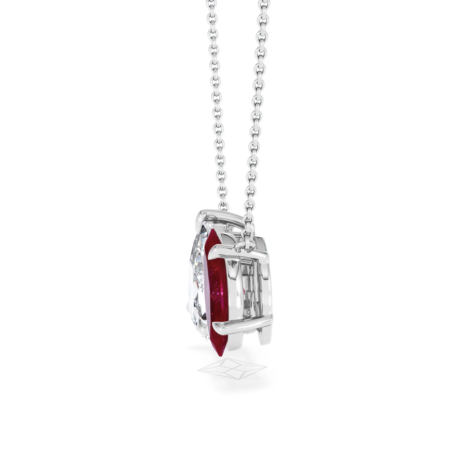 Toi Et Moi 1.50ct Pear Lab Diamond and 1.30ct Marquise Lab Ruby Necklace in 18K White Gold - Image 69