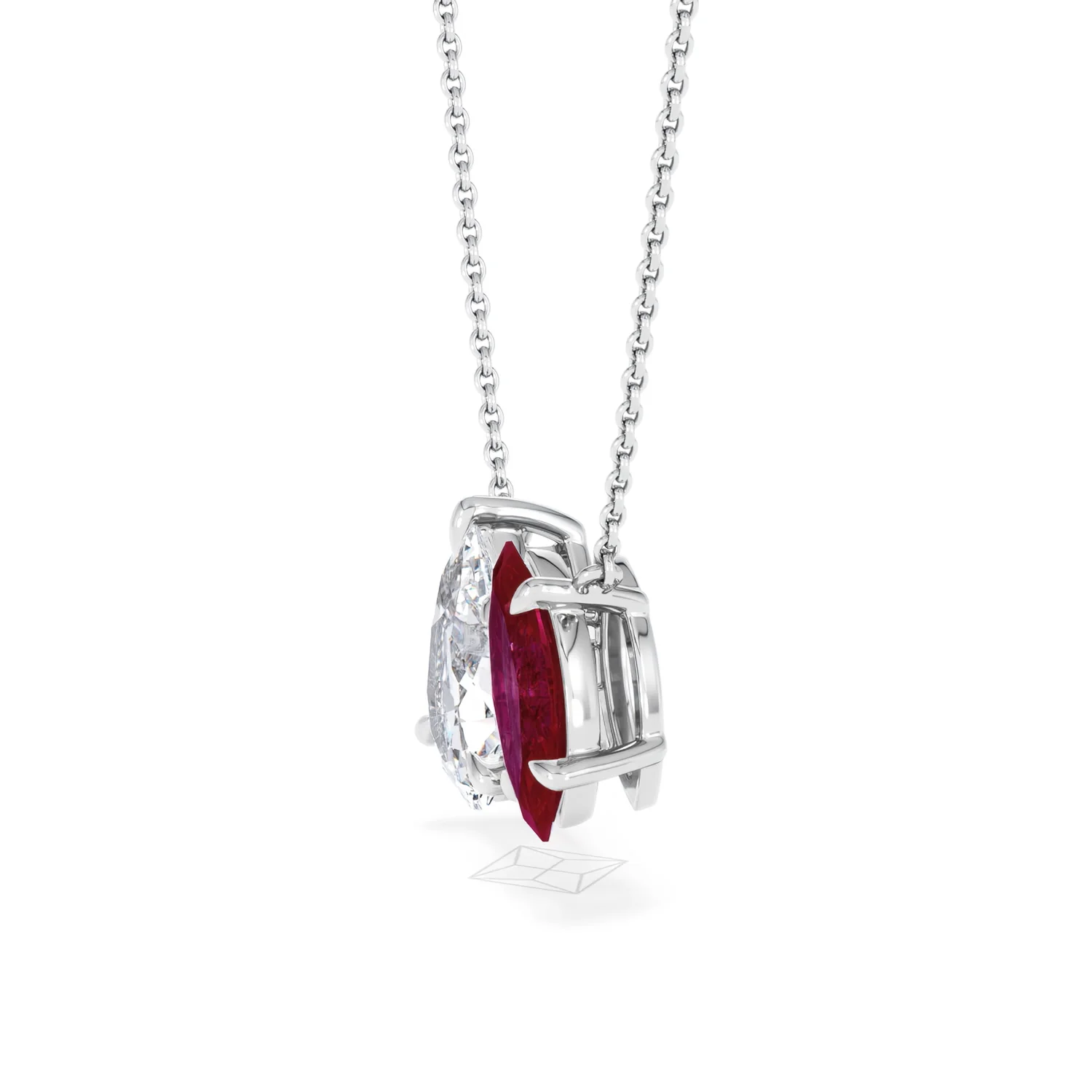 Toi Et Moi 1.50ct Pear Lab Diamond and 1.30ct Marquise Lab Ruby Necklace in 18K White Gold - Image 71