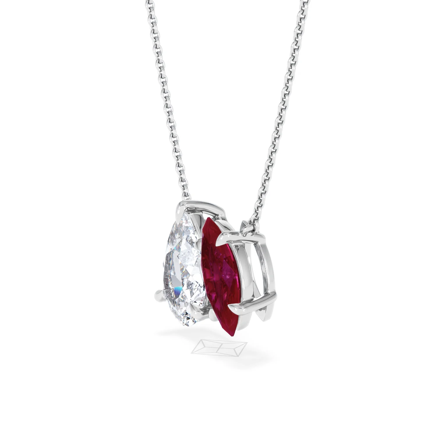Toi Et Moi 1.50ct Pear Lab Diamond and 1.30ct Marquise Lab Ruby Necklace in 18K White Gold - Image 74