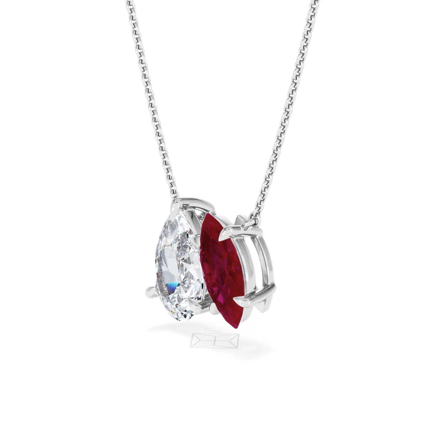 Toi Et Moi 1.50ct Pear Lab Diamond and 1.30ct Marquise Lab Ruby Necklace in 18K White Gold - Image 76
