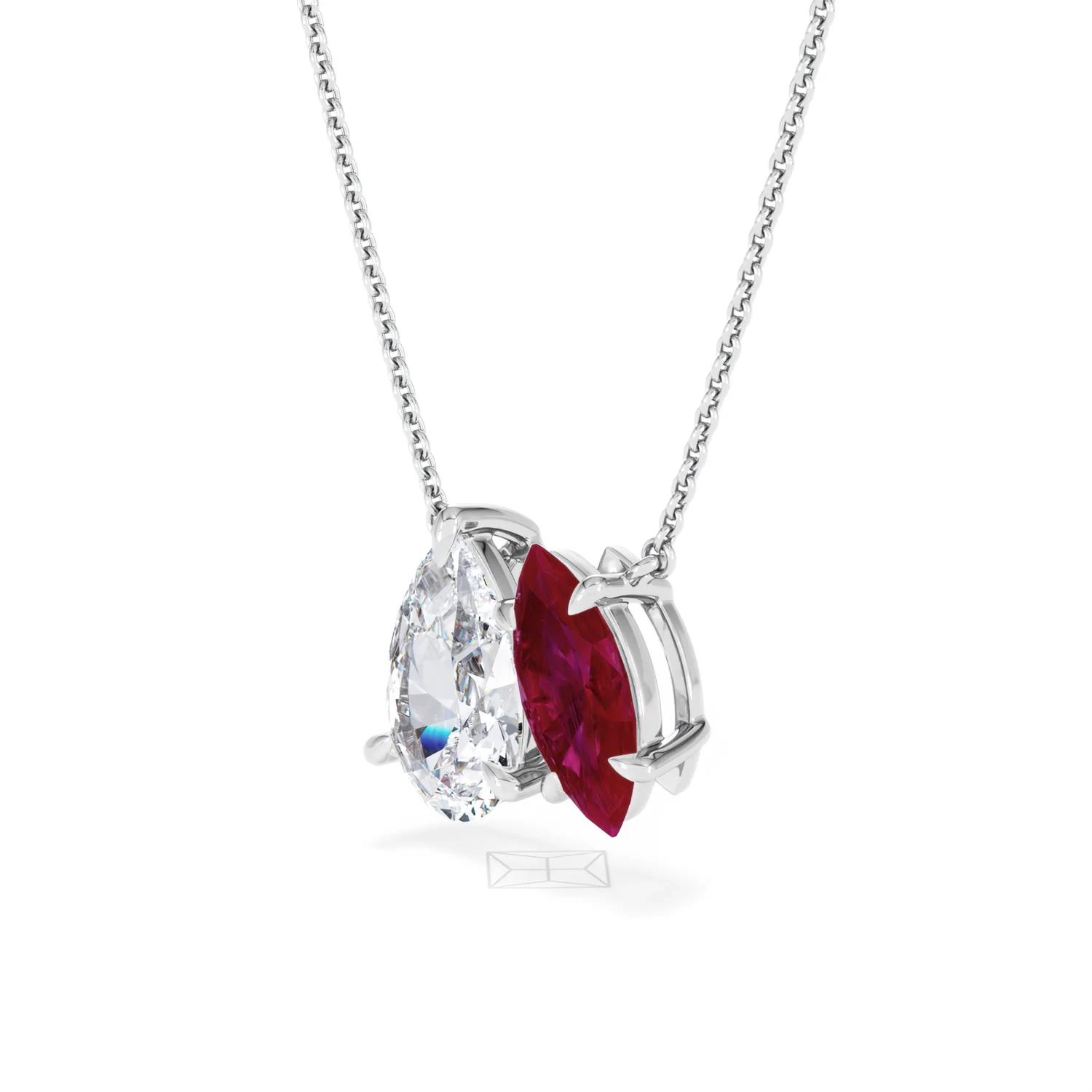 Toi Et Moi 1.50ct Pear Lab Diamond and 1.30ct Marquise Lab Ruby Necklace in 18K White Gold - Image 77
