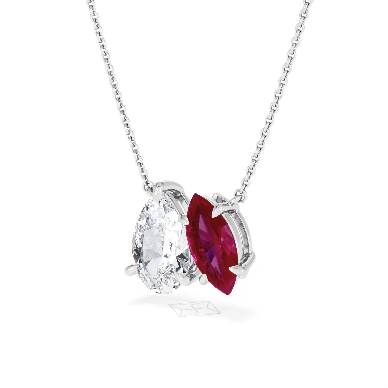 Toi Et Moi 1.50ct Pear Lab Diamond and 1.30ct Marquise Lab Ruby Necklace in 18K White Gold - Image 80
