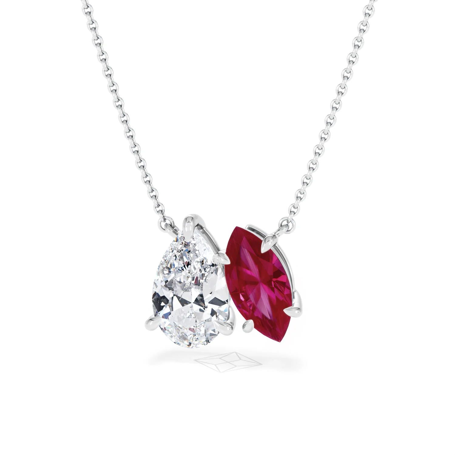 Toi Et Moi 1.50ct Pear Lab Diamond and 1.30ct Marquise Lab Ruby Necklace in 18K White Gold - Image 84