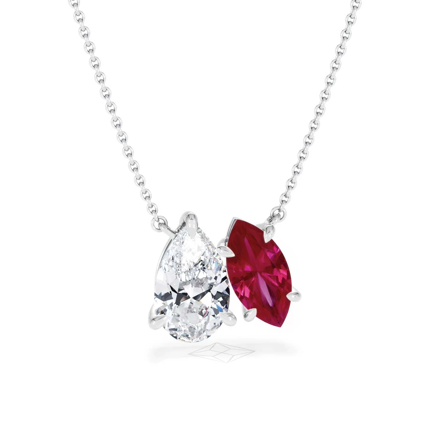 Toi Et Moi 1.50ct Pear Lab Diamond and 1.30ct Marquise Lab Ruby Necklace in 18K White Gold - Image 9