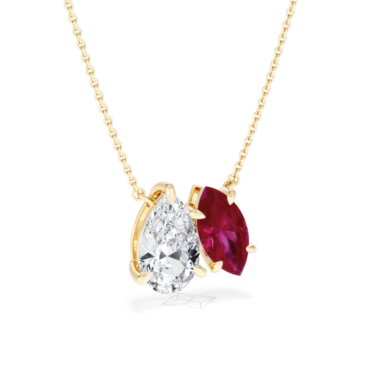 Toi Et Moi 1.50ct Pear Lab Diamond and 1.30ct Marquise Lab Ruby Necklace in 18K Yellow Gold - Image 14