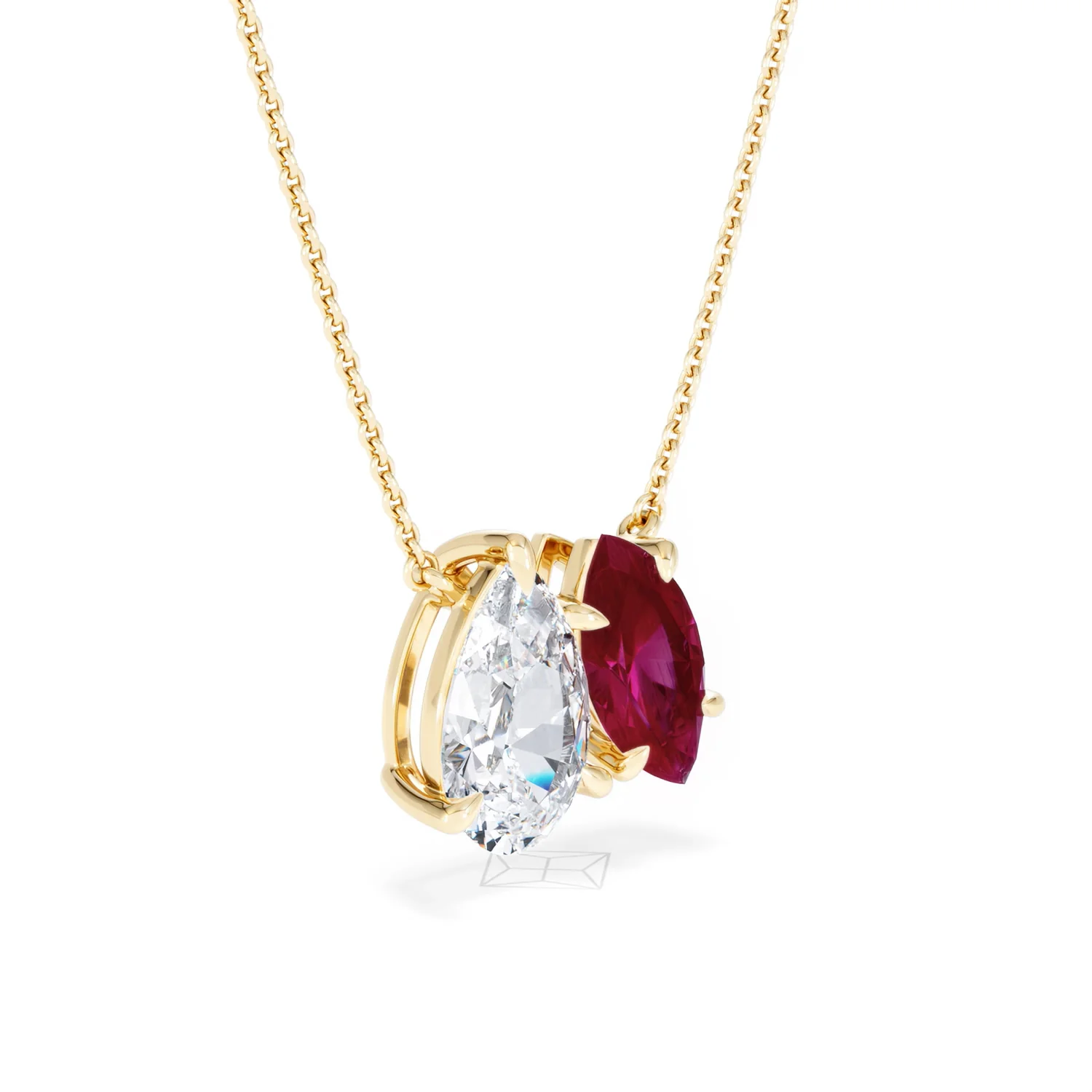 Toi Et Moi 1.50ct Pear Lab Diamond and 1.30ct Marquise Lab Ruby Necklace in 18K Yellow Gold - Image 18