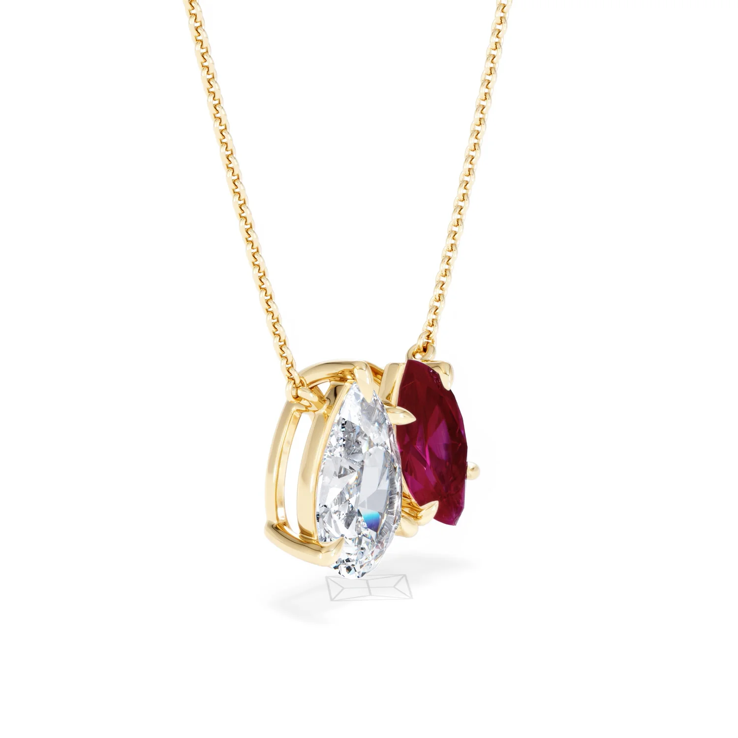 Toi Et Moi 1.50ct Pear Lab Diamond and 1.30ct Marquise Lab Ruby Necklace in 18K Yellow Gold - Image 20