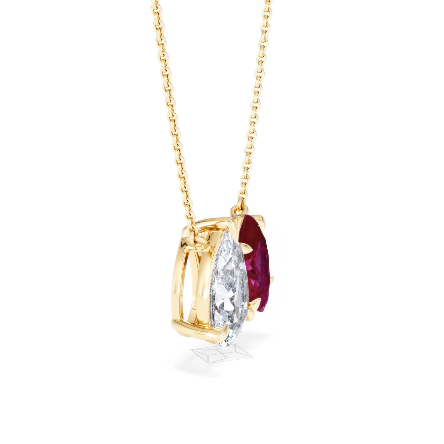 Toi Et Moi 1.50ct Pear Lab Diamond and 1.30ct Marquise Lab Ruby Necklace in 18K Yellow Gold - Image 24