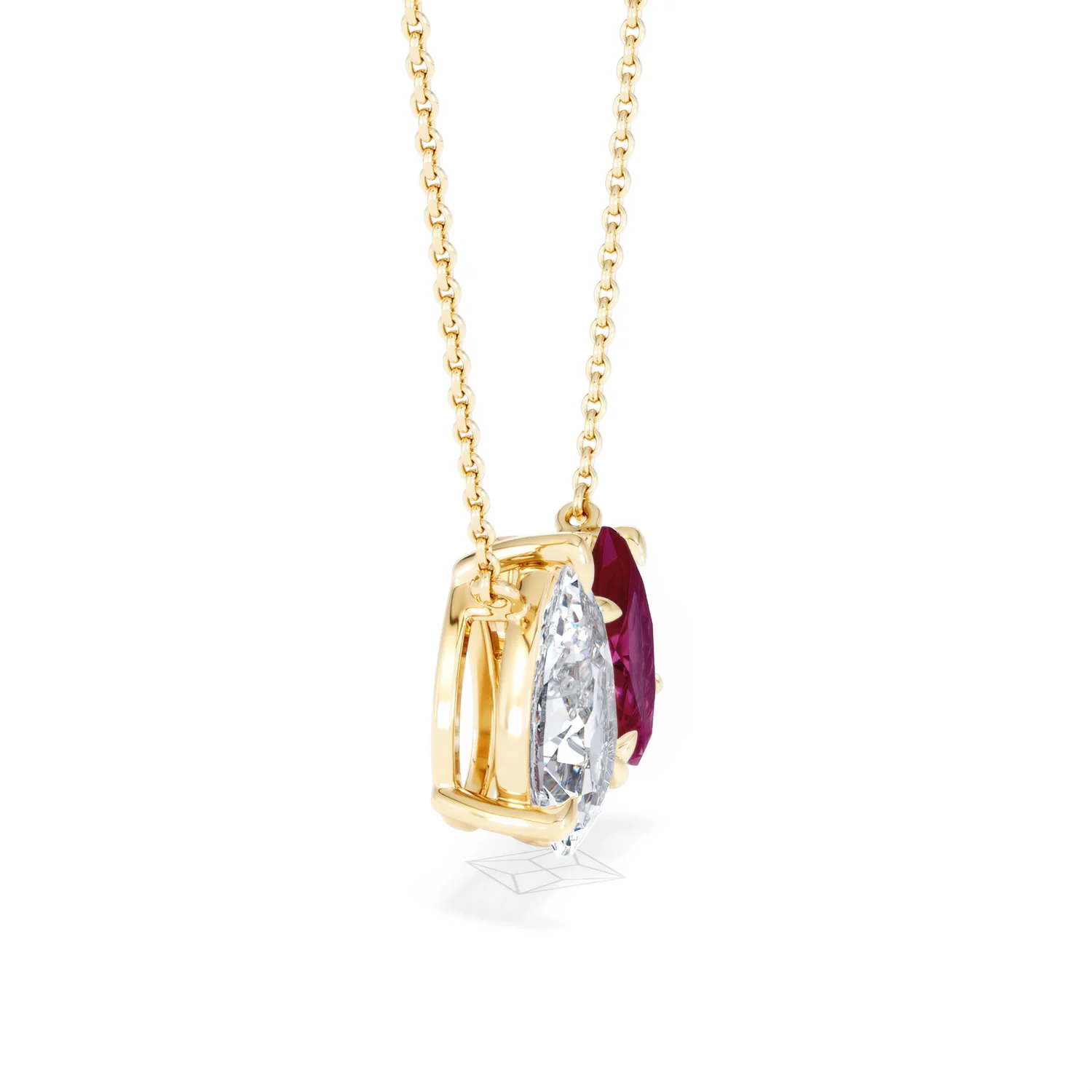 Toi Et Moi 1.50ct Pear Lab Diamond and 1.30ct Marquise Lab Ruby Necklace in 18K Yellow Gold - Image 25