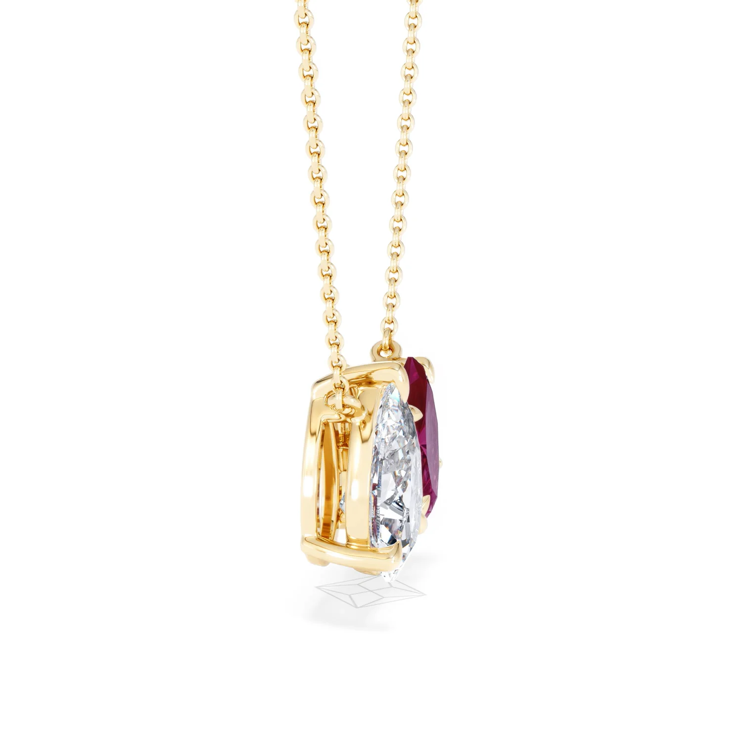 Toi Et Moi 1.50ct Pear Lab Diamond and 1.30ct Marquise Lab Ruby Necklace in 18K Yellow Gold - Image 26