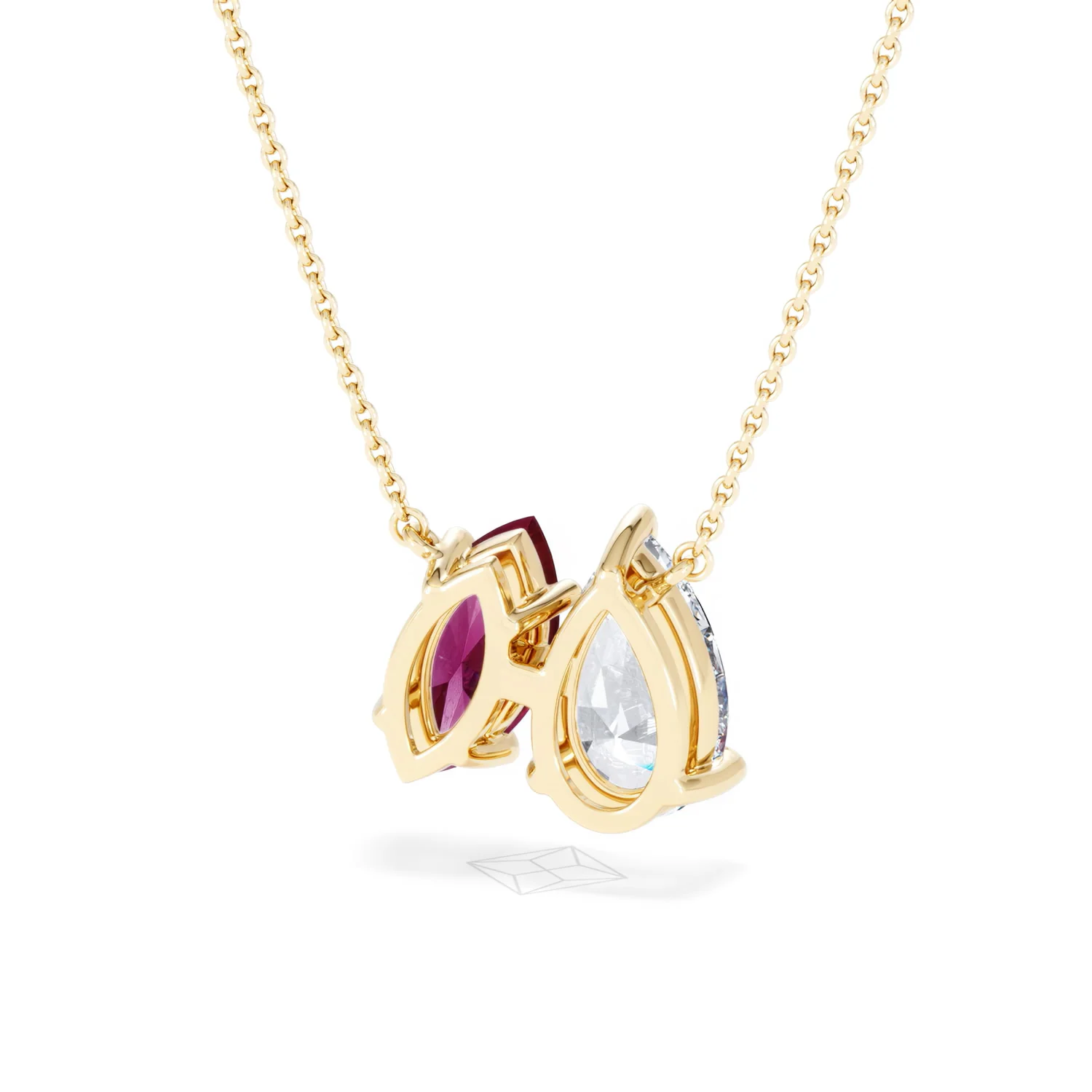Toi Et Moi 1.50ct Pear Lab Diamond and 1.30ct Marquise Lab Ruby Necklace in 18K Yellow Gold - Image 45