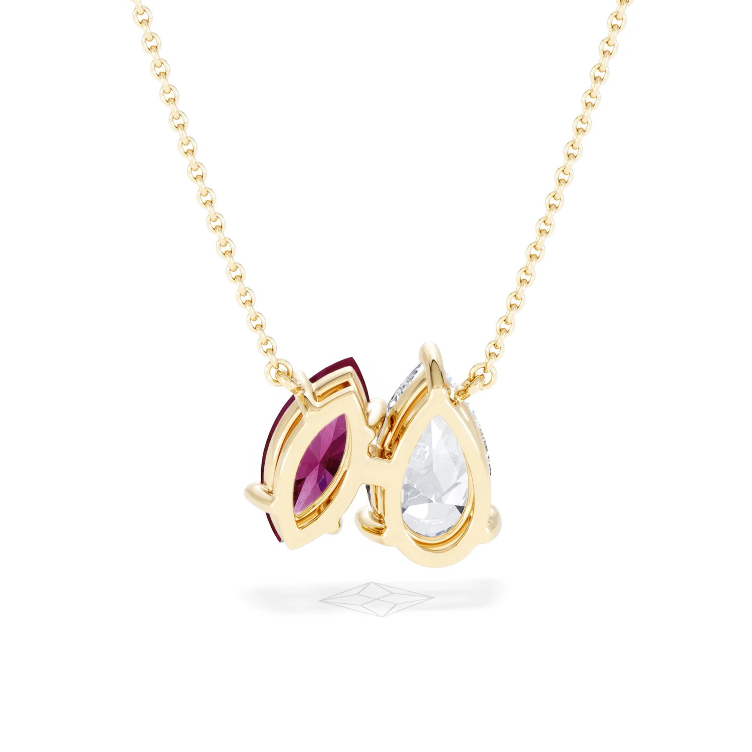 Toi Et Moi 1.50ct Pear Lab Diamond and 1.30ct Marquise Lab Ruby Necklace in 18K Yellow Gold - Image 50