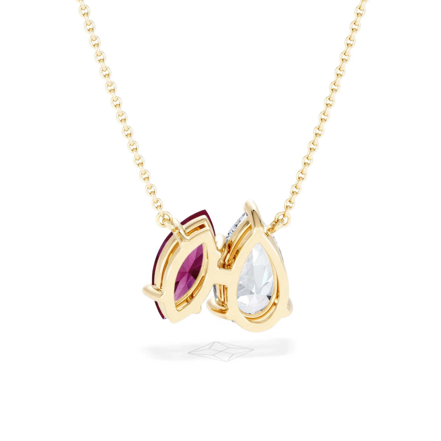 Toi Et Moi 1.50ct Pear Lab Diamond and 1.30ct Marquise Lab Ruby Necklace in 18K Yellow Gold - Image 51