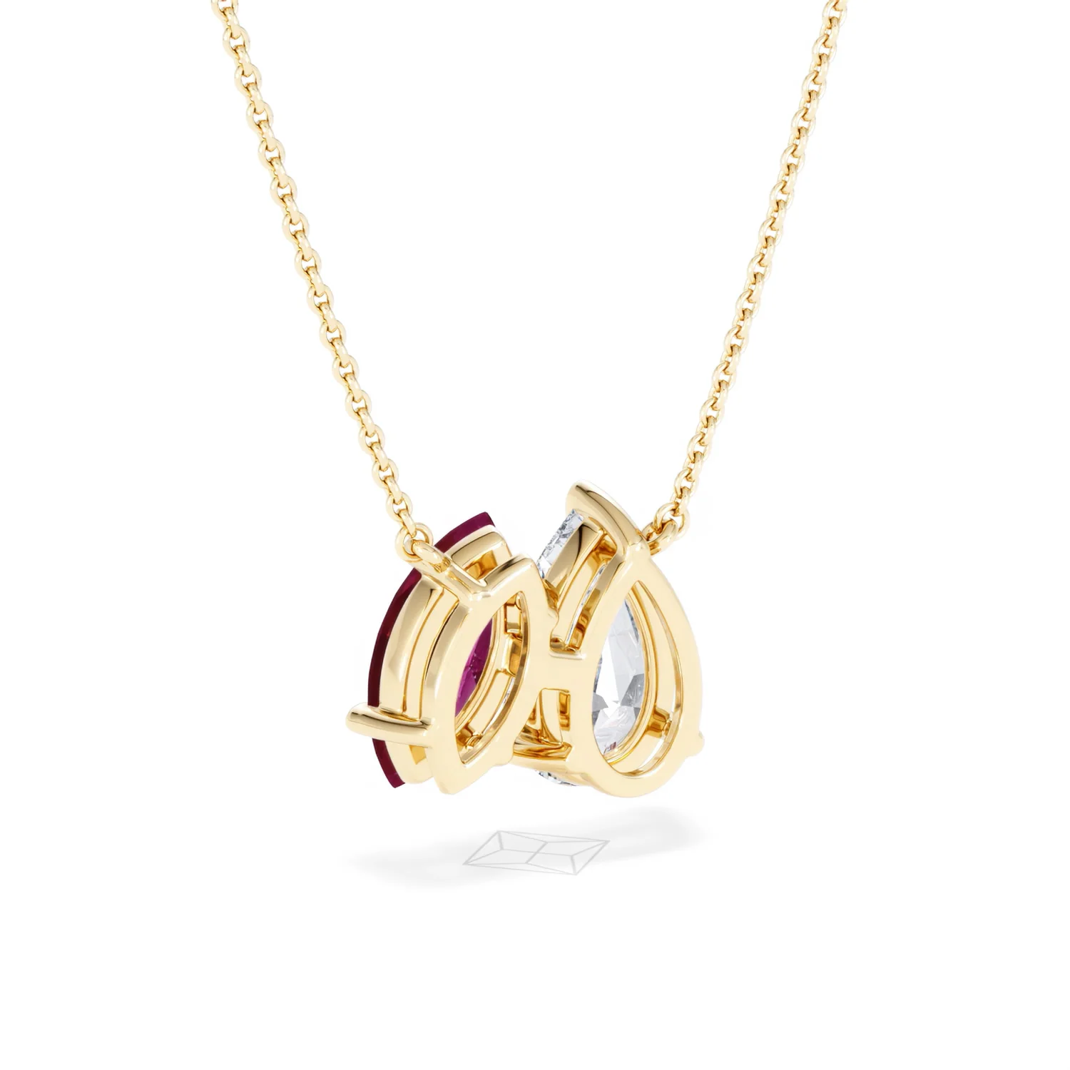 Toi Et Moi 1.50ct Pear Lab Diamond and 1.30ct Marquise Lab Ruby Necklace in 18K Yellow Gold - Image 55