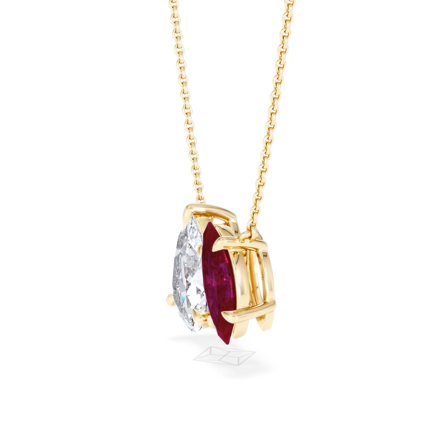 Toi Et Moi 1.50ct Pear Lab Diamond and 1.30ct Marquise Lab Ruby Necklace in 18K Yellow Gold - Image 74