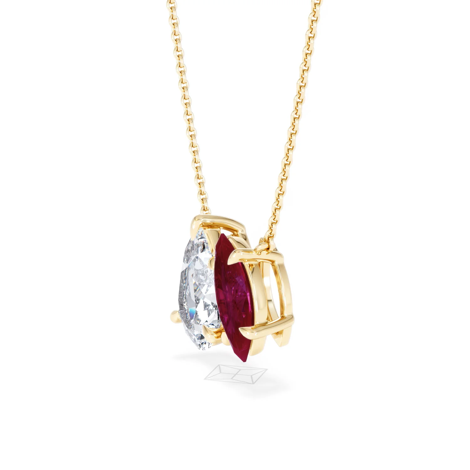 Toi Et Moi 1.50ct Pear Lab Diamond and 1.30ct Marquise Lab Ruby Necklace in 18K Yellow Gold - Image 75