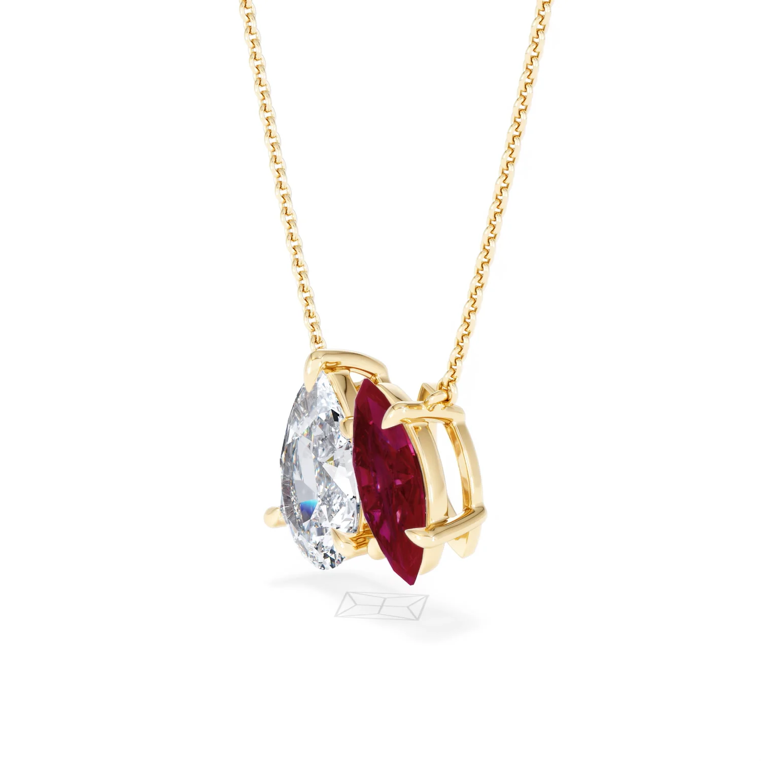 Toi Et Moi 1.50ct Pear Lab Diamond and 1.30ct Marquise Lab Ruby Necklace in 18K Yellow Gold - Image 77
