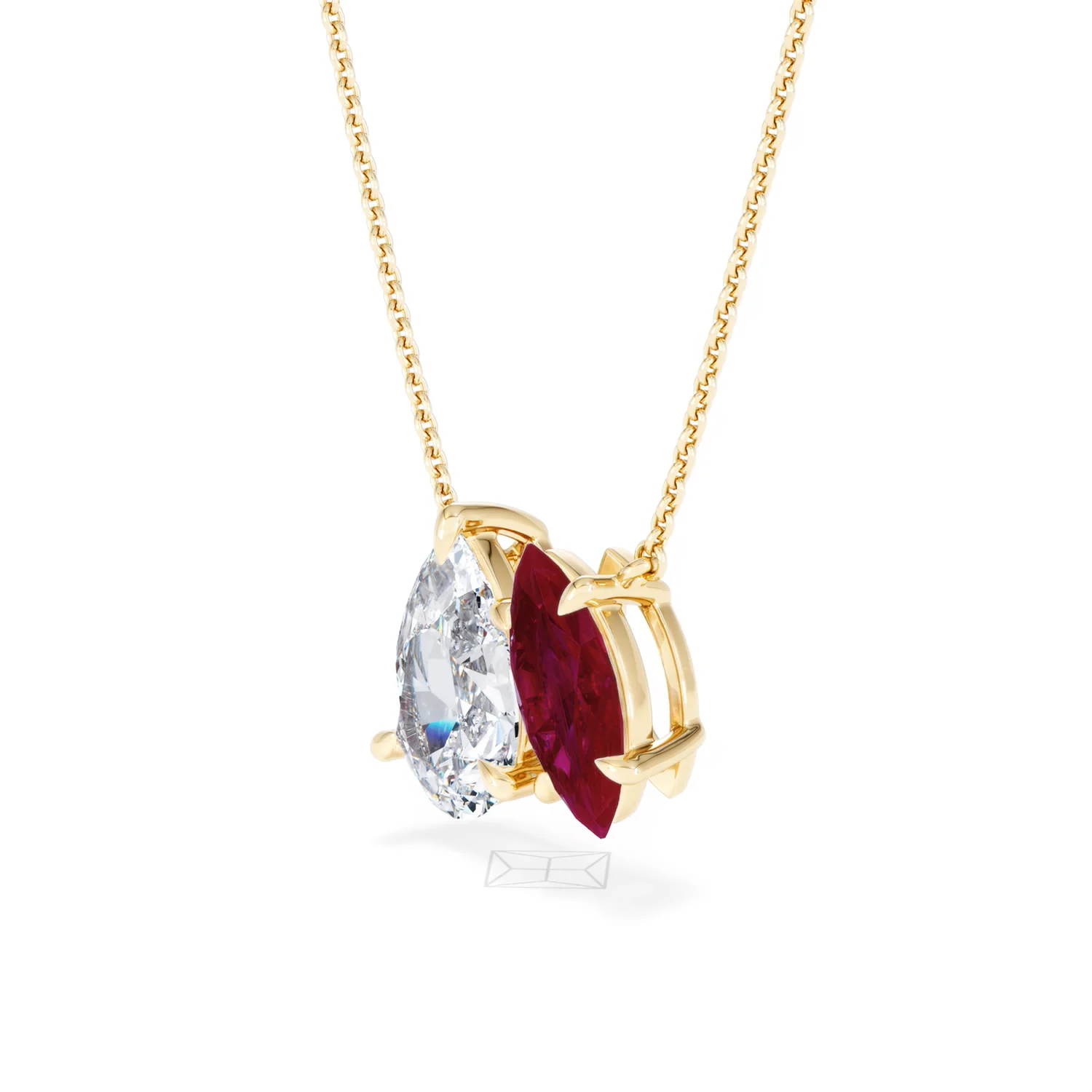 Toi Et Moi 1.50ct Pear Lab Diamond and 1.30ct Marquise Lab Ruby Necklace in 18K Yellow Gold - Image 78