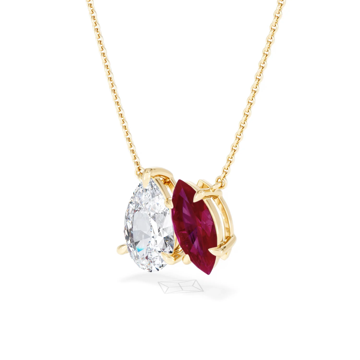 Toi Et Moi 1.50ct Pear Lab Diamond and 1.30ct Marquise Lab Ruby Necklace in 18K Yellow Gold - Image 81