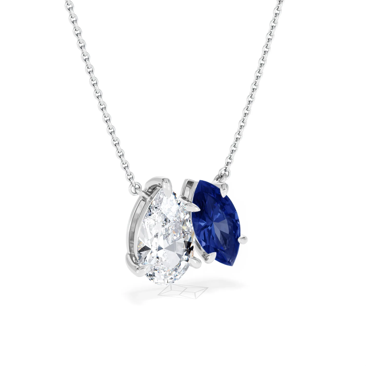 Toi Et Moi 1.50ct Pear Lab Diamond and 1.30ct Marquise Lab Sapphire Necklace in 18K White Gold - Image 13