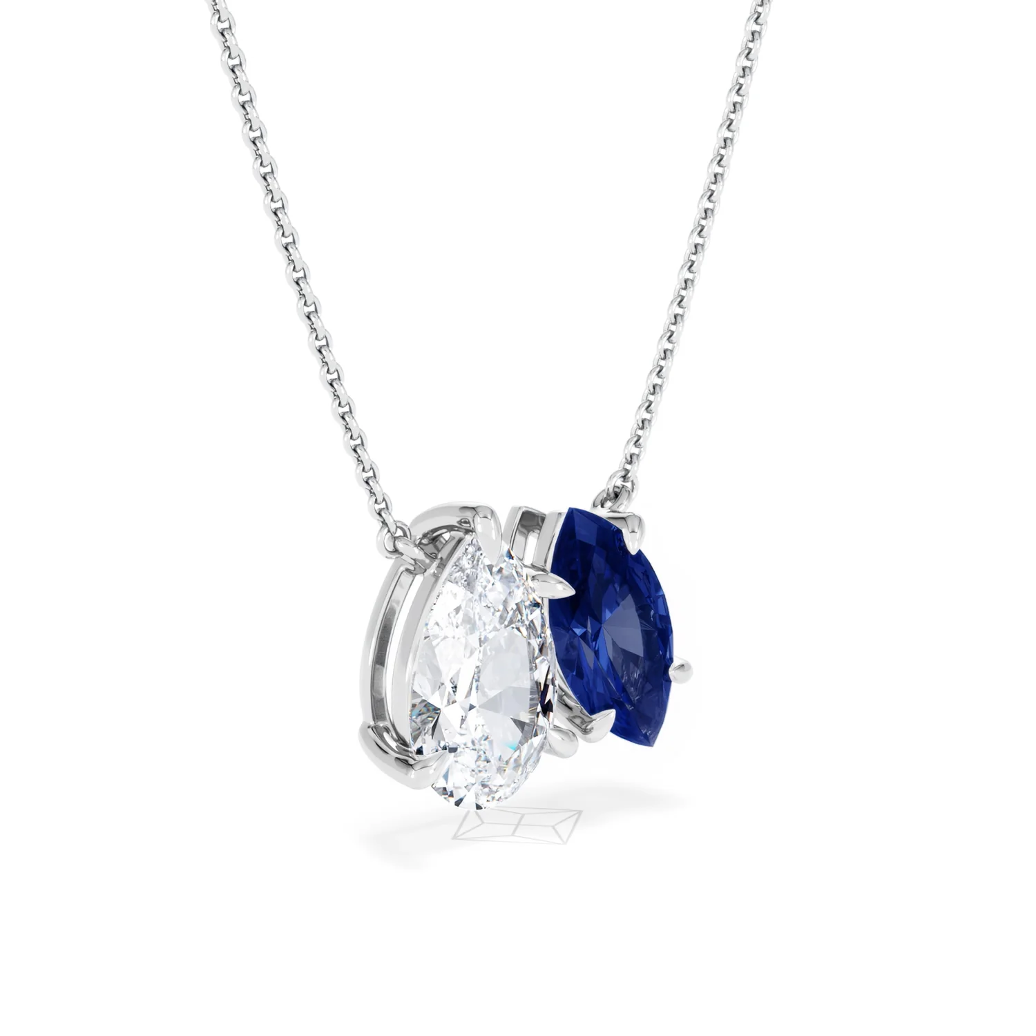 Toi Et Moi 1.50ct Pear Lab Diamond and 1.30ct Marquise Lab Sapphire Necklace in 18K White Gold - Image 15