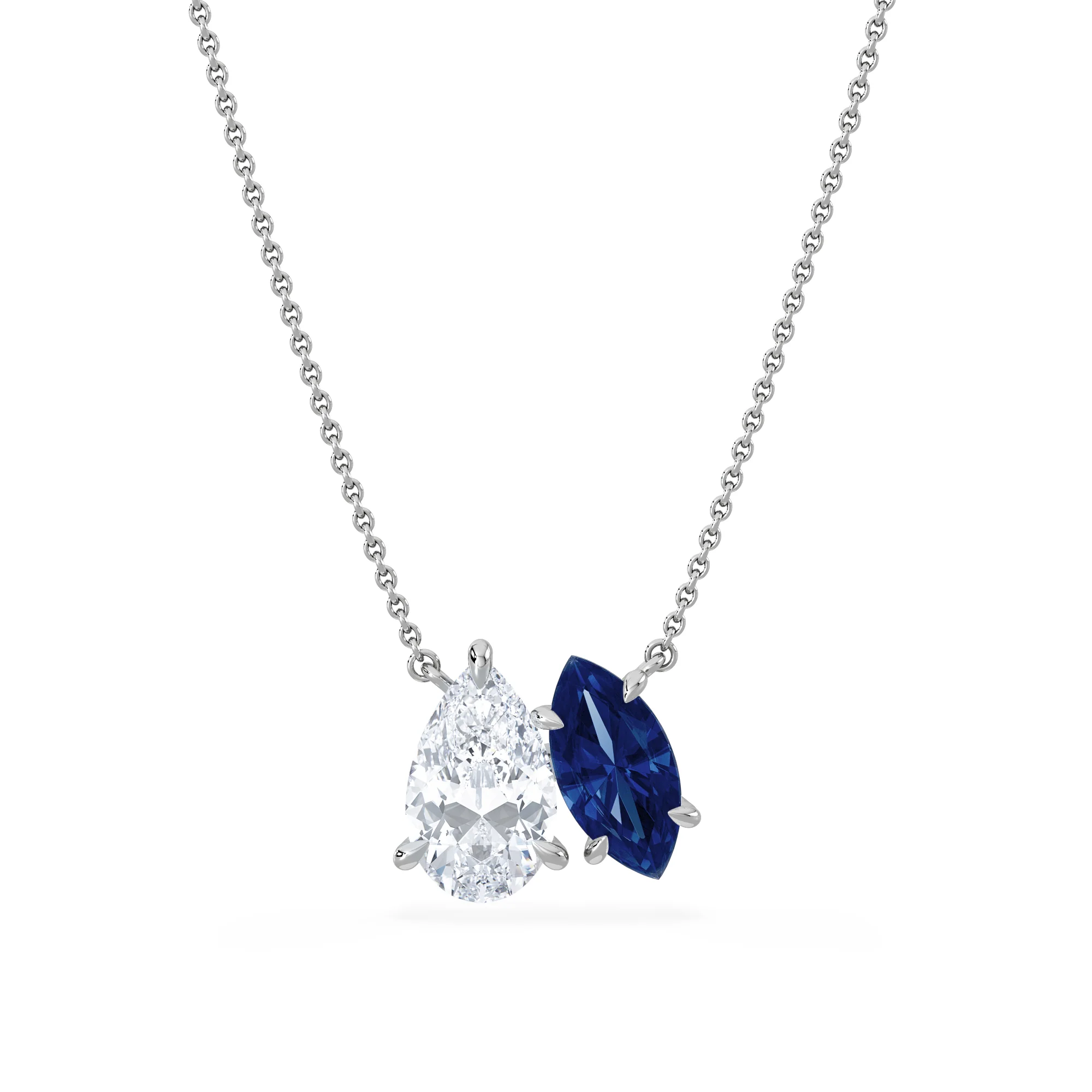 Toi Et Moi 1.50ct Pear Lab Diamond and 1.30ct Marquise Lab Sapphire Necklace in 18K White Gold - Image 3