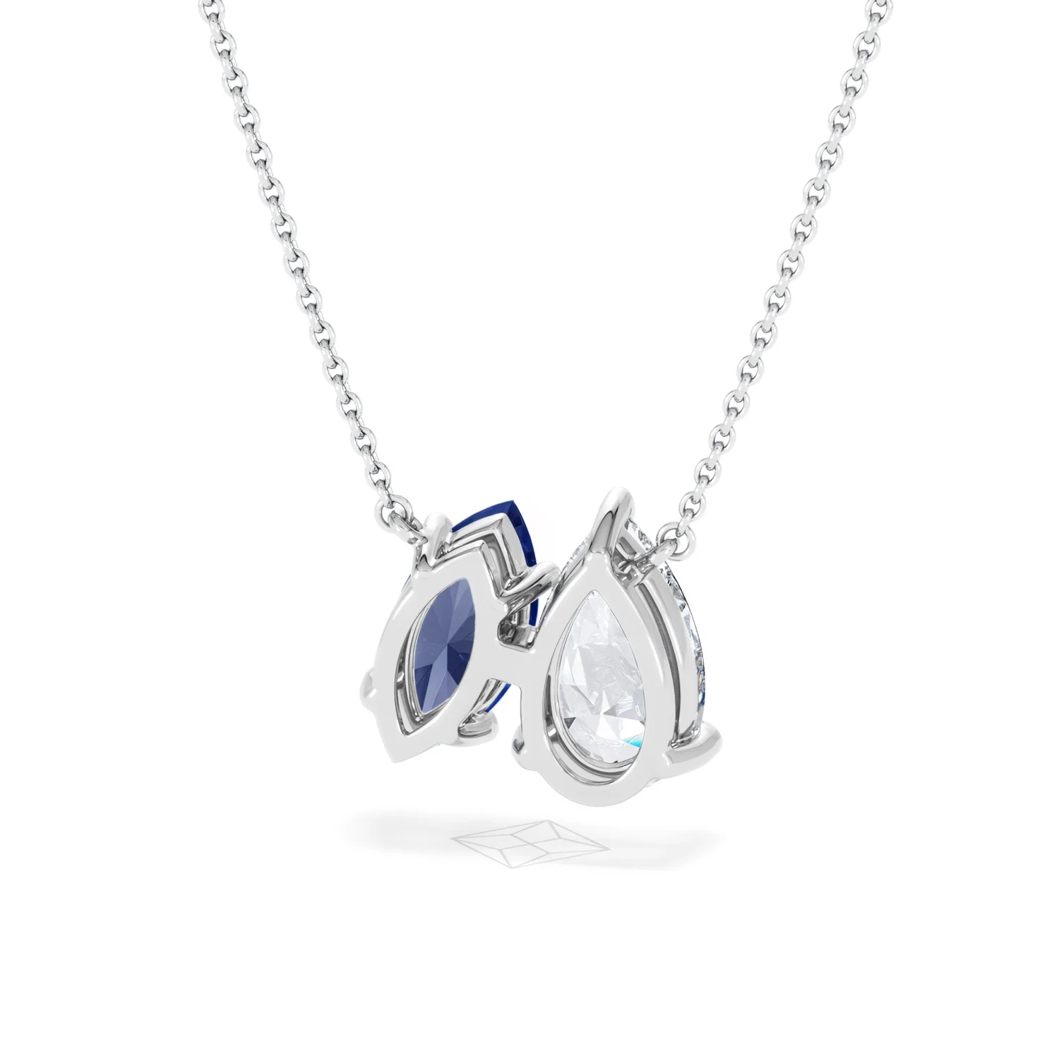 Toi Et Moi 1.50ct Pear Lab Diamond and 1.30ct Marquise Lab Sapphire Necklace in 18K White Gold - Image 44