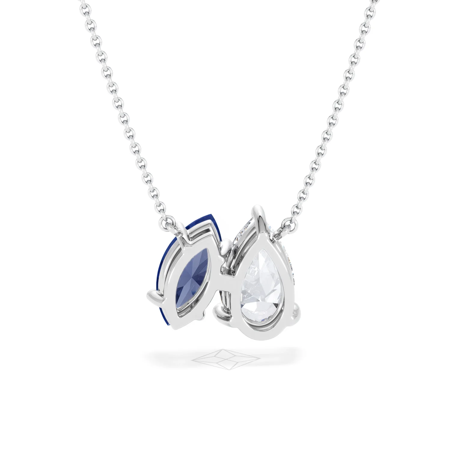 Toi Et Moi 1.50ct Pear Lab Diamond and 1.30ct Marquise Lab Sapphire Necklace in 18K White Gold - Image 48