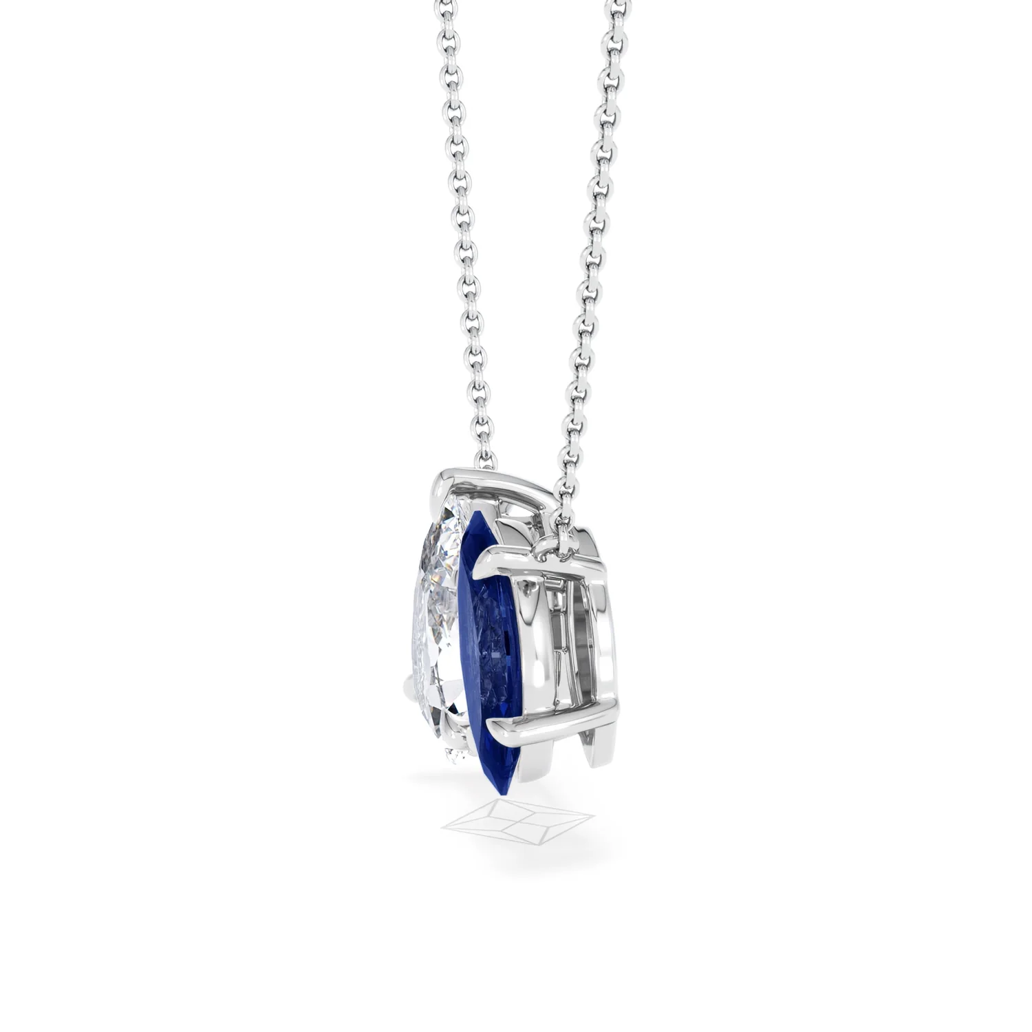 Toi Et Moi 1.50ct Pear Lab Diamond and 1.30ct Marquise Lab Sapphire Necklace in 18K White Gold - Image 70