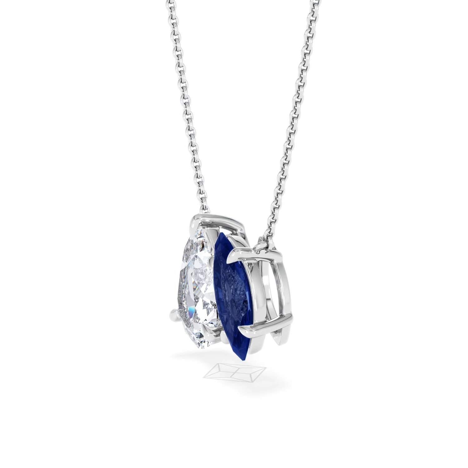 Toi Et Moi 1.50ct Pear Lab Diamond and 1.30ct Marquise Lab Sapphire Necklace in 18K White Gold - Image 73