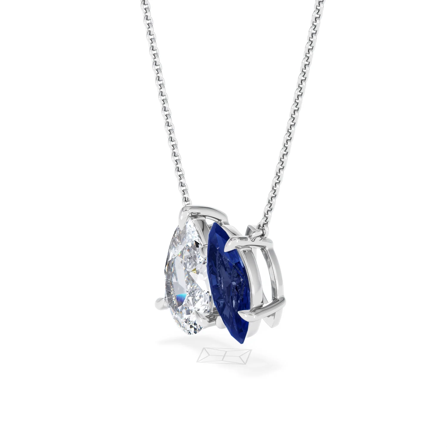 Toi Et Moi 1.50ct Pear Lab Diamond and 1.30ct Marquise Lab Sapphire Necklace in 18K White Gold - Image 75