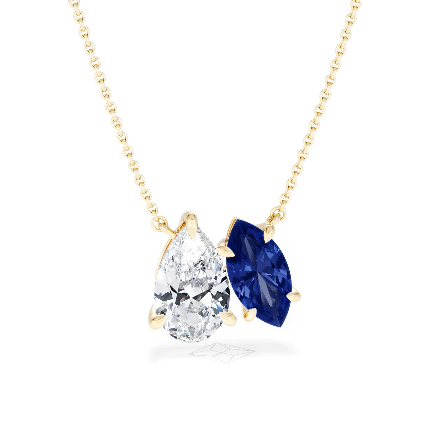 Toi Et Moi 1.50ct Pear Lab Diamond and 1.30ct Marquise Lab Sapphire Necklace in 18K Yellow Gold - Image 11