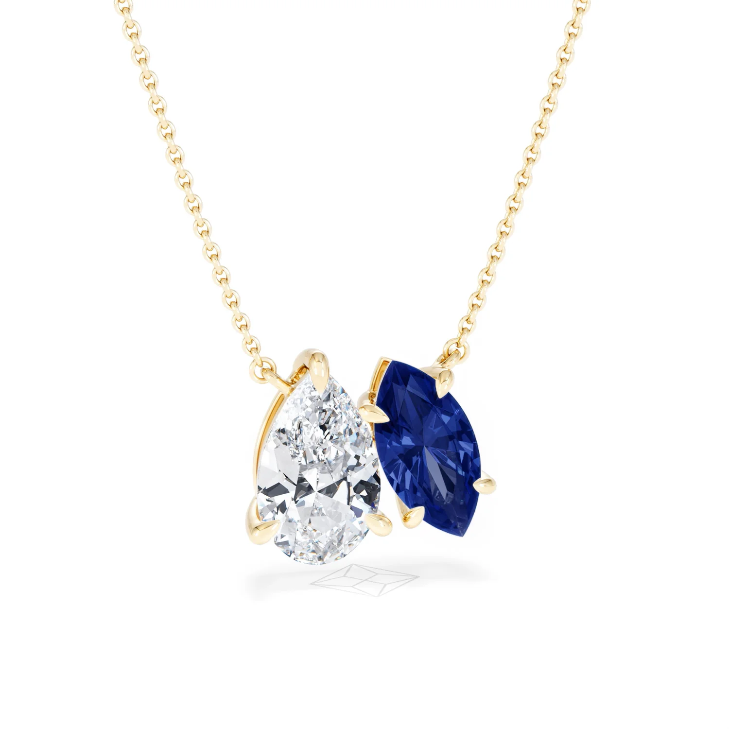 Toi Et Moi 1.50ct Pear Lab Diamond and 1.30ct Marquise Lab Sapphire Necklace in 18K Yellow Gold - Image 12