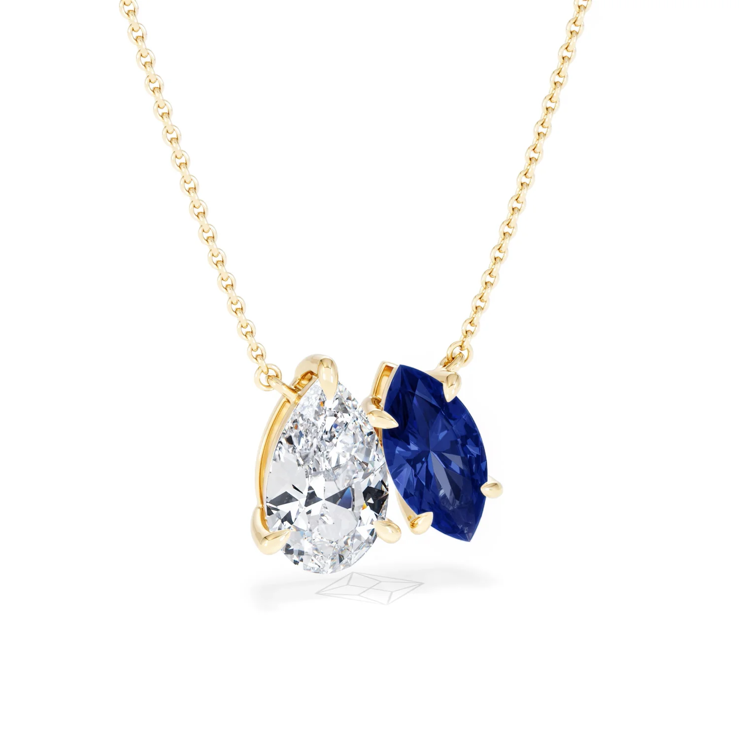Toi Et Moi 1.50ct Pear Lab Diamond and 1.30ct Marquise Lab Sapphire Necklace in 18K Yellow Gold - Image 13